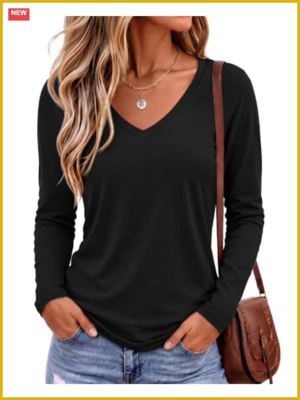 Women's Long Sleeve V-Neck T-Shirt Relaxed Fit Casual Top Soft Stretch